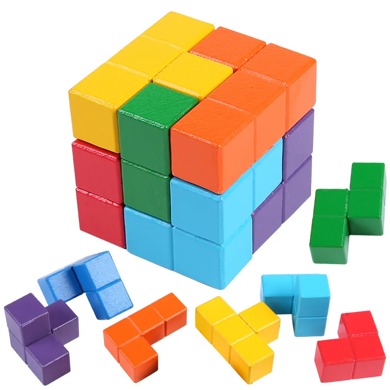 kf-S2f7d18d95bf441f8988b2049b87ba61a0 NEW 3D Wooden Soma Cube Toys Puzzle Games Brain Challenge Game Sensory Toys for gift - الصورة 1